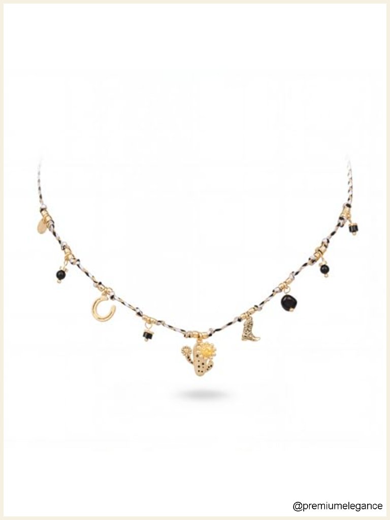 Rope Chain Necklace With Natural Stone Pendant Stainless Steel Statement Jewelry